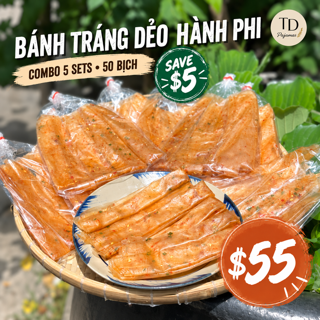 Fried Shallot Rice Paper (Bánh Tráng Dẻo Hành Phi) – 10 bags/set